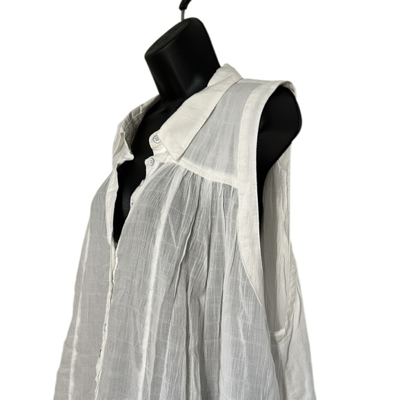 Free People Young Spirit White Asymmetrical Sleeveless Tunic Top/Mini Dress Sz M - Picture 5 of 9